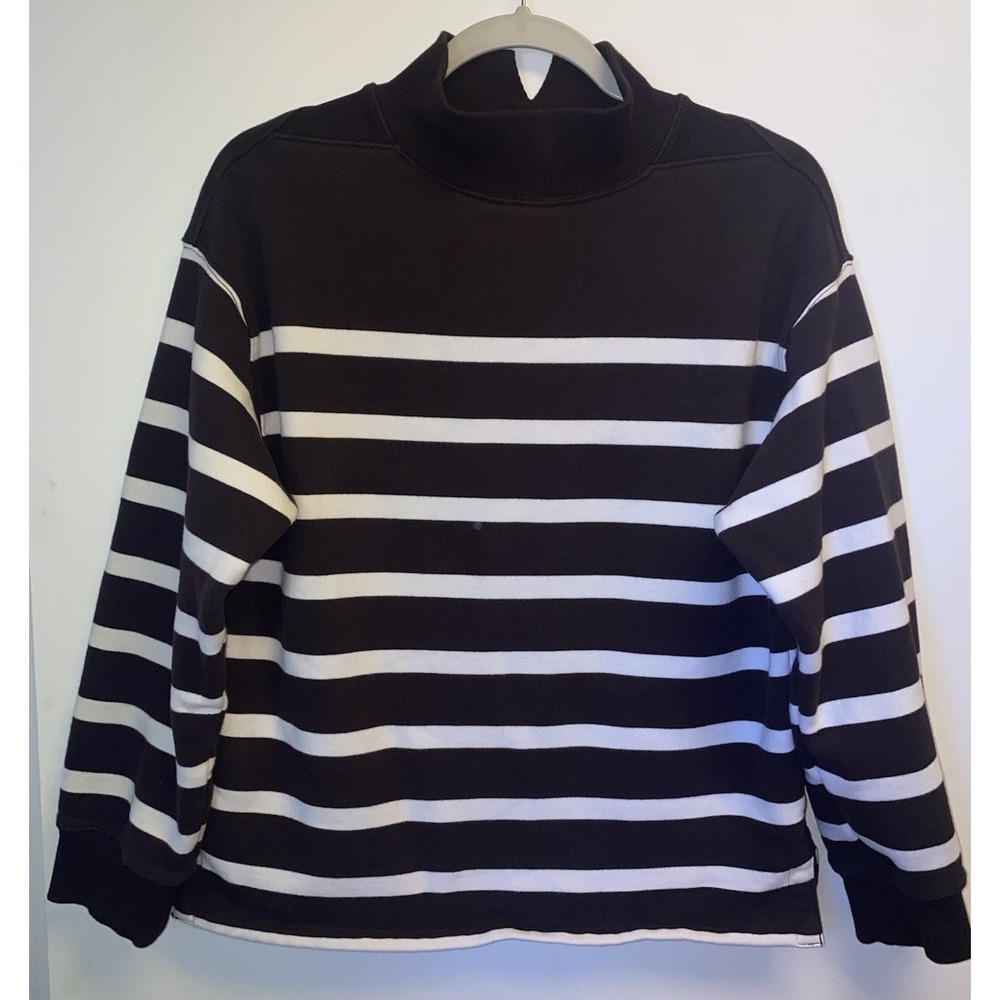Madewell Midweight Mockneck Sweatshirt in Dark Carob Stripe Small FALL 24 L/S
